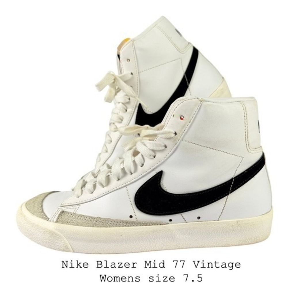 Nike Blazer Mid 77 Vintage White Black High Top Sneakers CZ1055-100 Womens 7.5